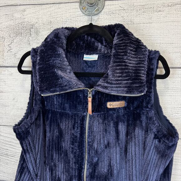 Columbia Women's Navy Soft Fuzzy Zip Up Sleeveless Vest Size Large - Picture 2 of 7